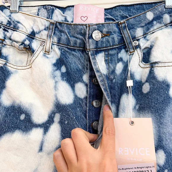 REVICE Ex Boyfriend Bleach Dyed High Waist Denim Jeans in Bright Lights 29 NWT - Picture 3 of 9